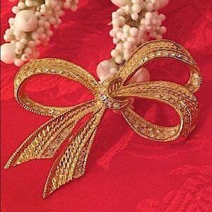 🌺Vintage Rhinestone Gold Bow Brooch🌺